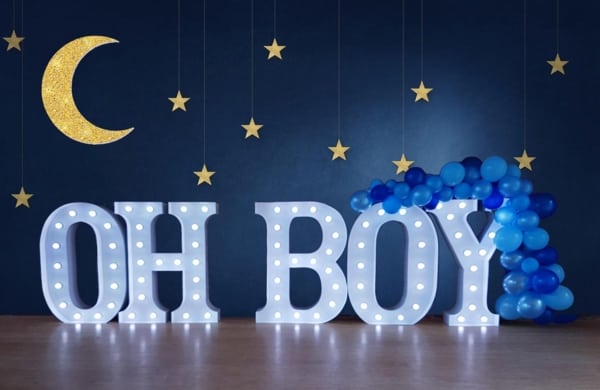 Baby shower light up letters for a boy