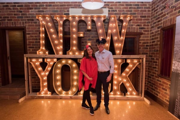 Illuminated giant LED letters at a New York themed party.