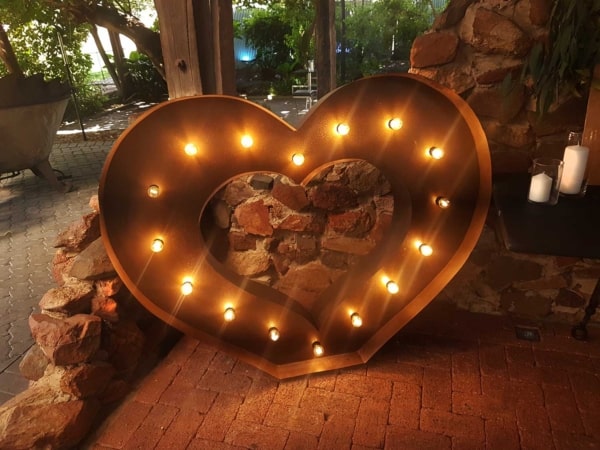 Light up golden LED heart at Chapel Farm.