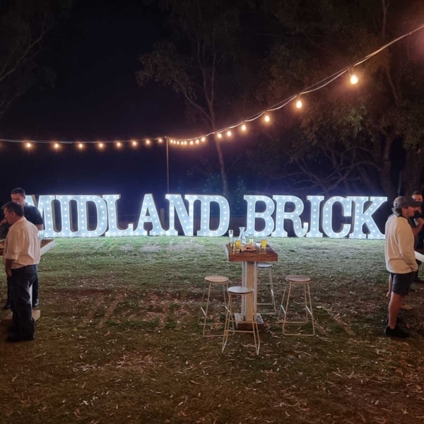 Light up letters on the lawns at the Midlands Brick Christmas party, held at Mulberry Estate.