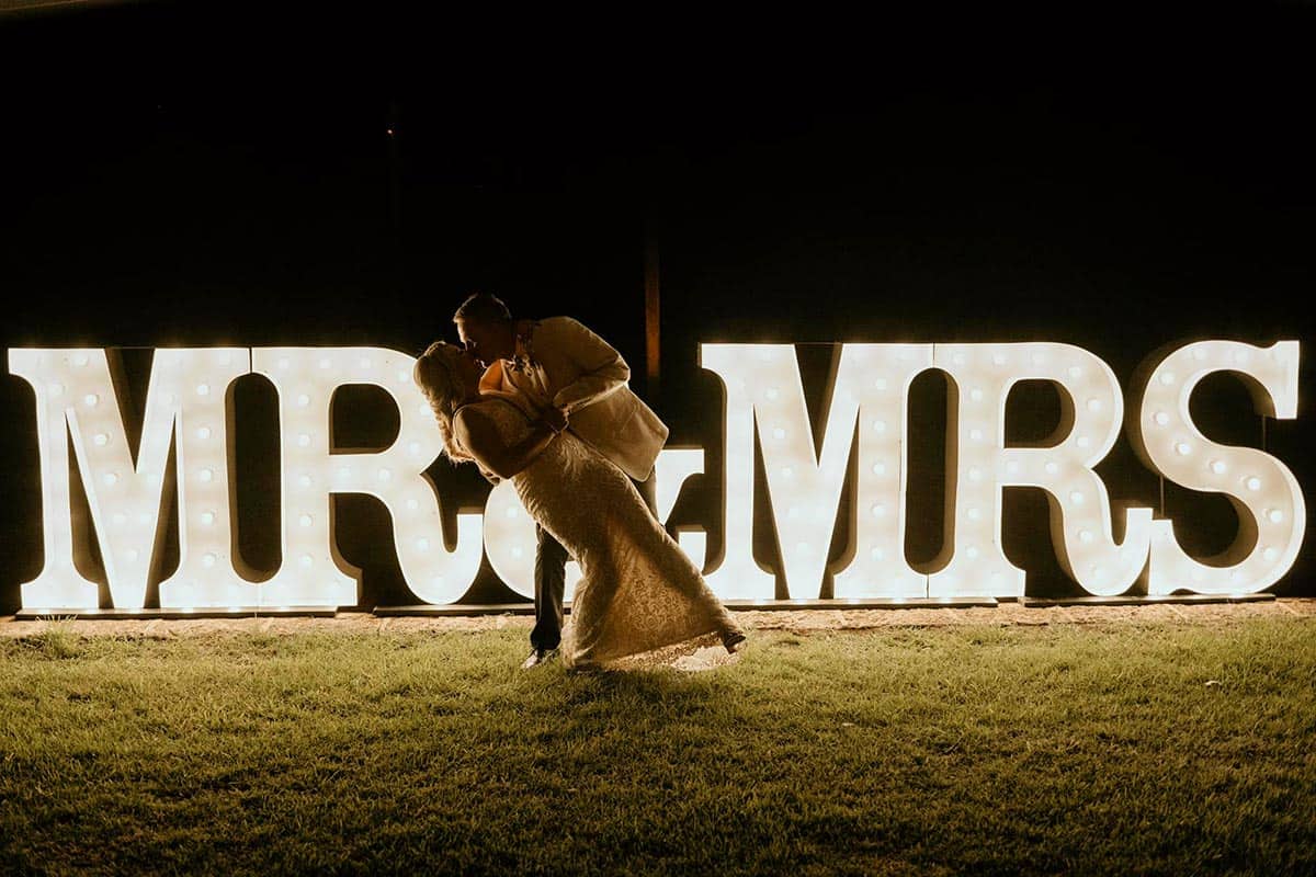 mr and mrs light up letters hire