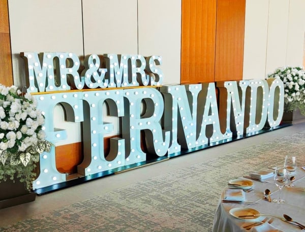LED light up letters at a Perth wedding for Mr & Mrs Fernando.