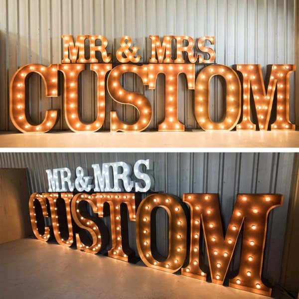 Customisable rustic light up MR & MRS letters.